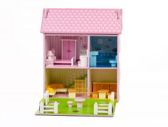 Pink Doll's House and Furniture Set